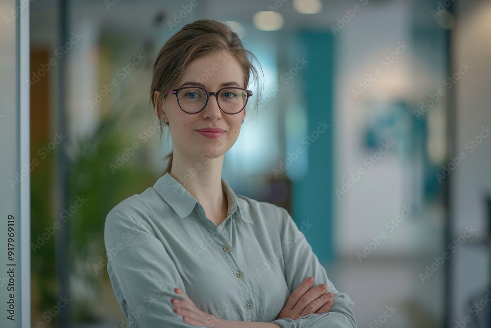 Canvas Prints close up of young beautiful business woman wearing eyeglasses