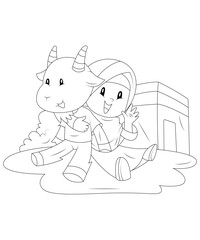 Eid al-Adha Mubarak .Fanny Eid Coloring page for kids and children