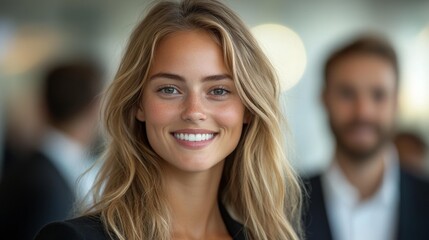 Obraz premium Smiling professional woman in business setting - generative ai