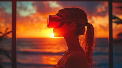 Fototapeta premium Virtual reality sunset experience - generative ai
