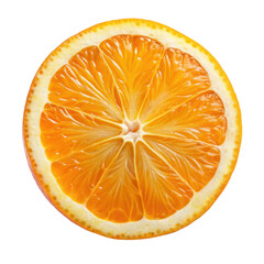 Fresh orange slice displaying vibrant color and juicy texture, perfect for food-related designs and advertisements. Isolated on transparent background, png.