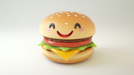 Adorable cartoon burger with a happy smile, isolated on a clean white background