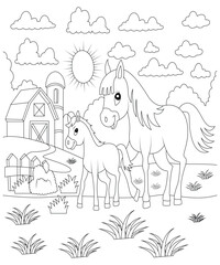 Unique and Cute Horse coloring page for kids and adults.  Horse coloring book page for children 