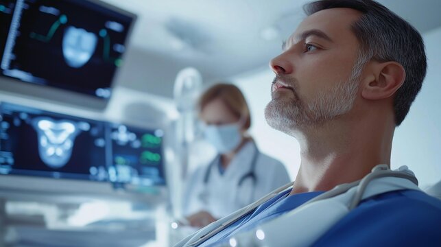 Doctor Examining Patient with Enlarged Submandibular Lymph Nodes Using Advanced Medical Imaging