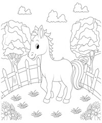 Unique and Cute Horse coloring page for kids and adults.  Horse coloring book page for children 