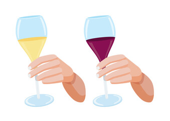 Glass of champagne in hand isolated and wine glass on white background illustration vector
