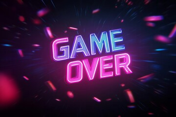 Glitched Neon Game Over Title on Dark Background with Motion Particles Generative AI