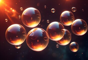 Bubbles floating on a black background with the words bubbles on the bottom