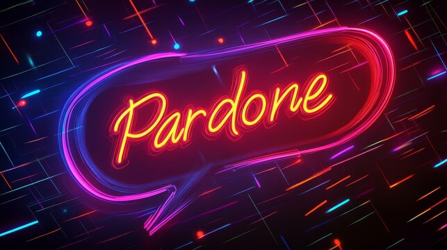 Vibrant neon style illustration of the word Pardone