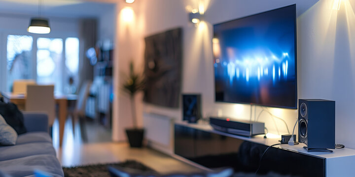 A modern house room with flatscreen tv, 