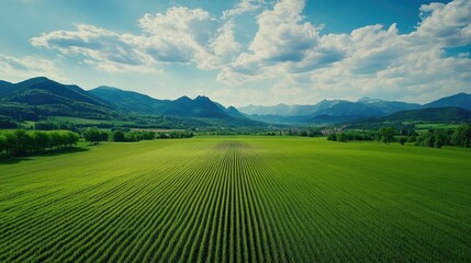 Obraz premium Mountain landscape from a green field