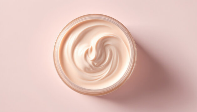 Pot cr&egrave;me beaut&eacute; produit cosm&eacute;tique rides texture onctueuse peau beige.
