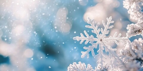 Snowflake on tree branch
