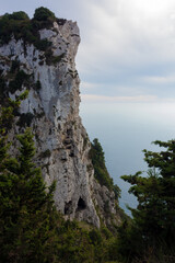 Amazing view down to the sea from the mountain in Othonoi island, north-west of Corfu, Greece, at dusk