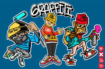 Set of graffiti character illustrations. Graffiti cartoon vector illustrations
