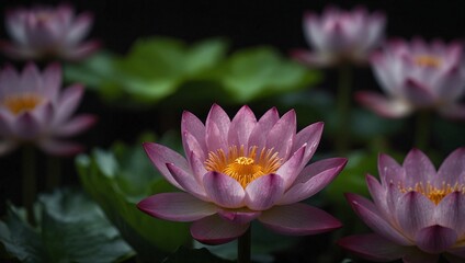 photo of beautiful pink lotus flowers in the pond made by AI generative