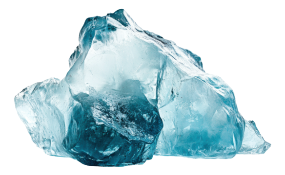Clear blue ice fragment, cut out - stock png.