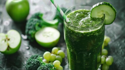 Fototapeta premium Healthy detox smoothie with cucumber broccoli green