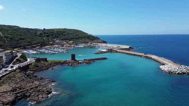 View of the town of Castelsardo on the coastline of Sardinia