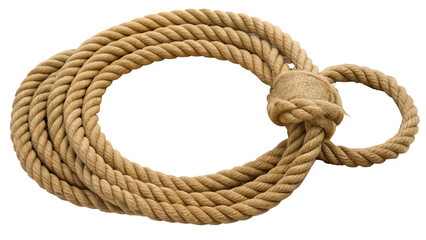 Obraz premium Aged Twisted Rope with Empty Tag Isolated on a Wooden Floor