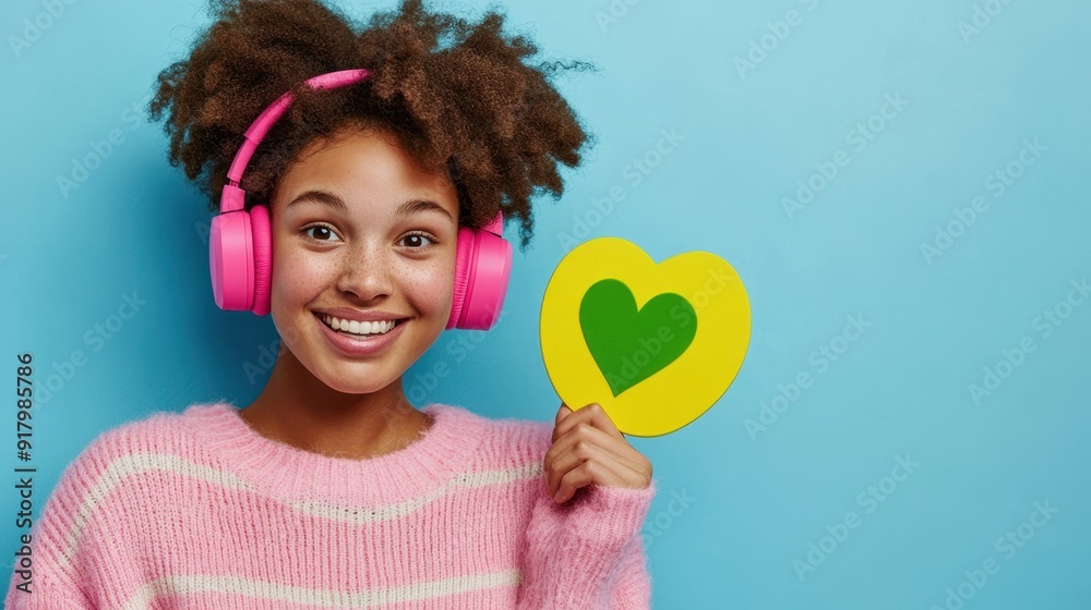 Wall mural the girl with headphones