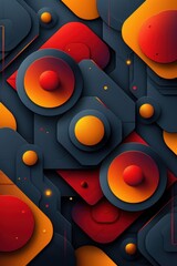 Obraz premium Vibrant geometric shapes and overlapping lines in dynamic red, orange, and blue tones