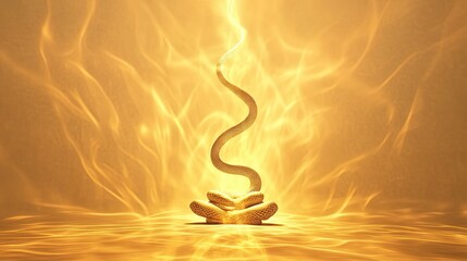 Kundalini Energy Rising in a Vibrant Golden Light During a Spiritual Awakening Session