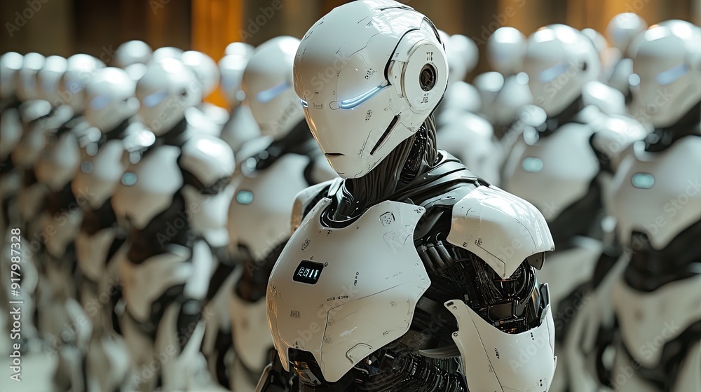 Poster Robots in Advanced Android Prison Demonstrating Innovation and Productivity in a Futuristic Environment
