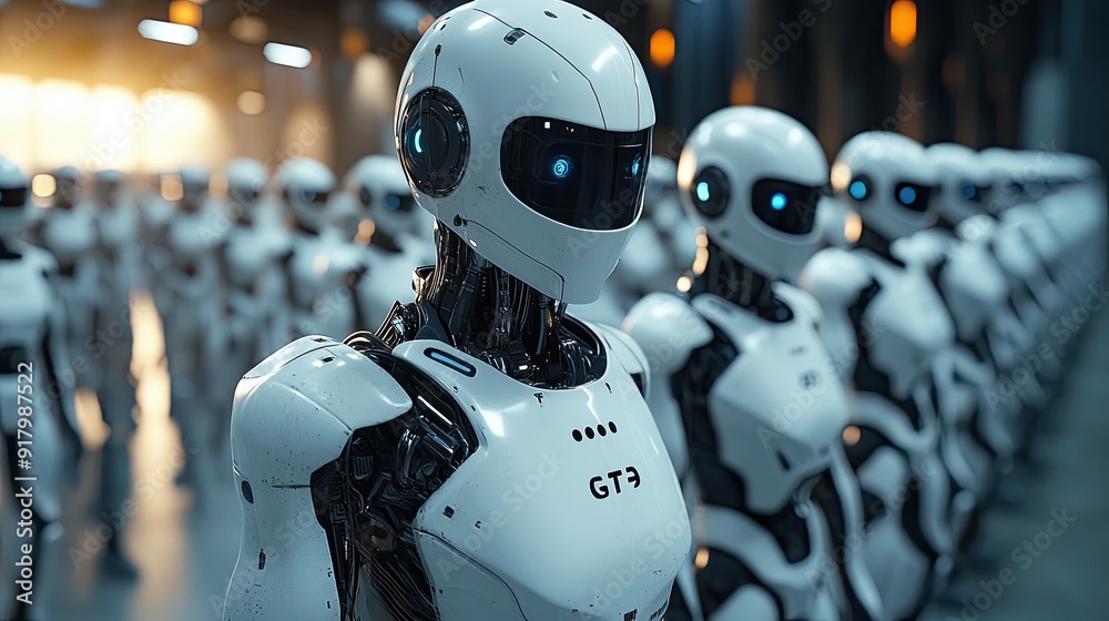 Poster Advanced Androids in a Futuristic Robot Prison During a Productive Assembly Session