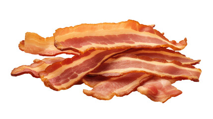 Bacon on white isolated on clear png background and transparent background. food drink and dessert concept for cafe and restaurent, AI generative.	
