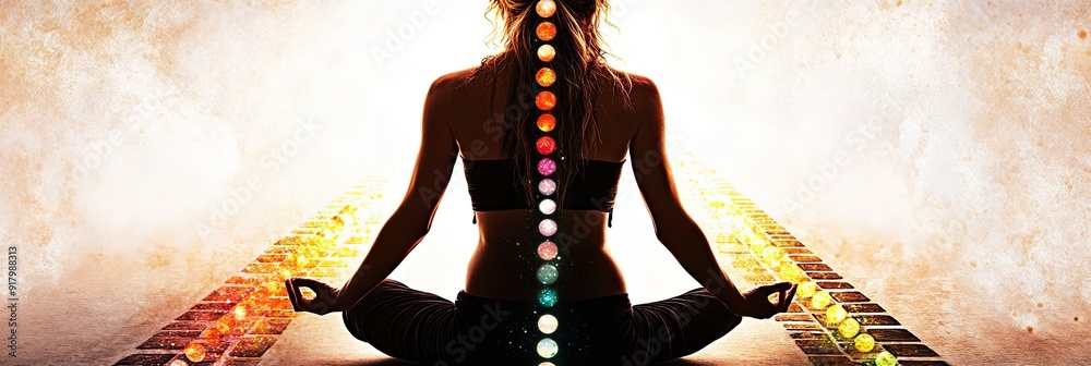 Poster Reiki Initiation Ceremony With a Student Meditating on Chakra Alignment in a Serene Setting