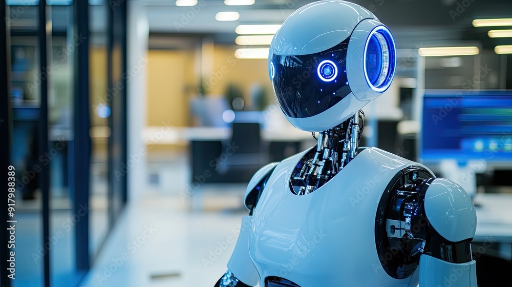 Aufkleber Robot Performing Tasks in a Modern Office Environment With Advanced Technology