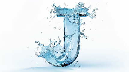 Capital letter J made of blue water splashes or ice on light background. Scrapbook activity. Generative AI