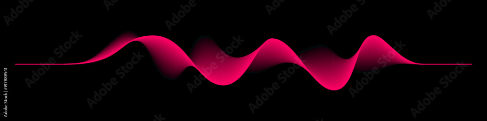 Poster abstract sound rhythm wave vector illustration. pink red flowing waveform isolated on black backgrou