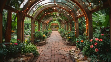 Elegant garden wedding with lush green plants and cascading flowers 