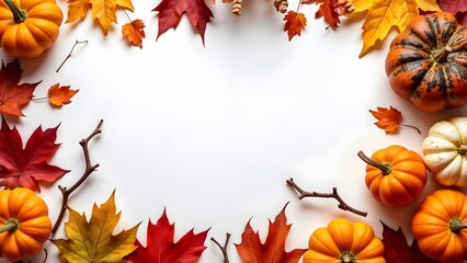 High-Quality Photorealistic Autumn Theme Wallpaper with a White Background, Showcasing the Beauty of Fall Foliage and Seasonal Elements in a Stunningly Realistic Backdrop