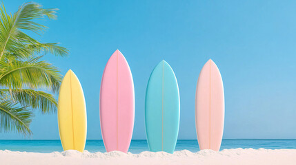 Summer beach surfing holiday outdoor sports scene illustration