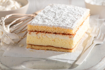 Delicious and homemade napoleon cake known in Poland as Napoleonka.