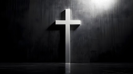 Naklejka premium Minimalist plain black background with a white cross, featuring a solid gray backdrop for product photography with soft lighting and no shadows