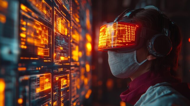 Futuristic hacker wearing ar glasses - generative ai - Powered by Adobe