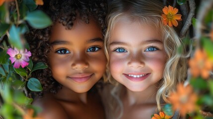 Fototapeta premium Two adorable children in nature - generative ai