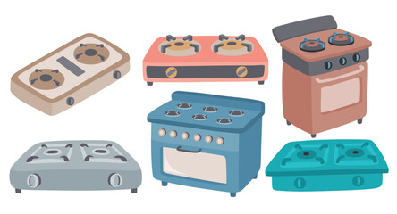 Kitchen stove vector set cute cartoon style.