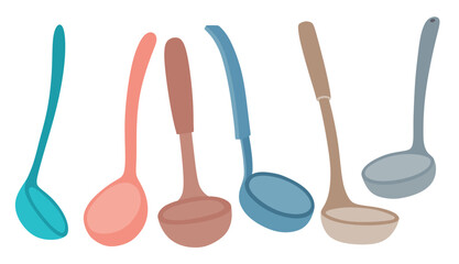 Ladle kitchen element vector set cute cartoon style.