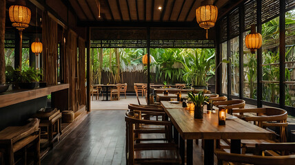 Fototapeta premium Thai Garden Café: Where Nature Meets Design