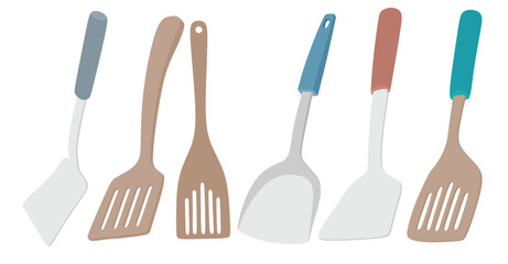 Spatula kitchen element vector set cute cartoon style.