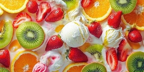 Plate of Fruit with Ice Cream