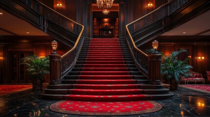 Luxury Hotel Interior with Elegant Furniture and Stair Carpet Generative AI