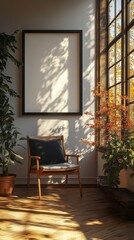 Summer Night Home Decor with Black Wooden Framed Armchair, Art Gallery Inspiration Generative AI