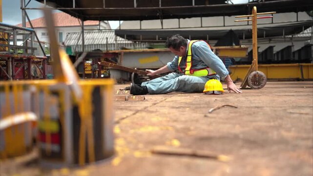 A worker on a construction site was injured when a piece of iron fell on leg