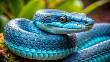 Fototapeta premium Blue snake head close up photo on wild